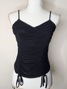 Vintage Chinese Laundry Womens Large Black Ruched Coquette Tank Top